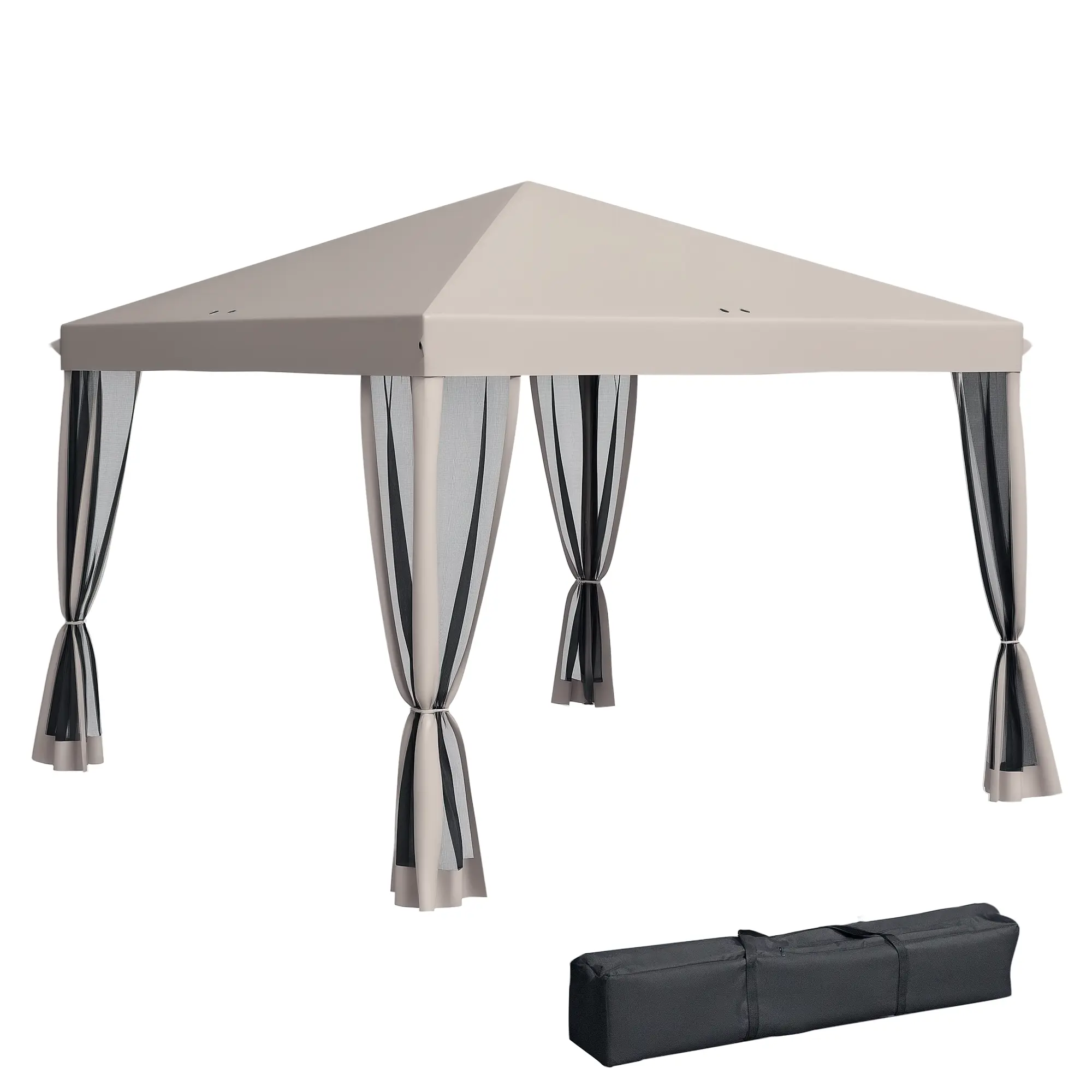 Outsunny 10'x10' Instant Setup Pop Up Canopy Vendor Tent - Beige Fade Resistant Shelter with Screen Netting Walls, Adjustable Height, Easy Install for Parties & Shade BBQs, Carry Bag Included