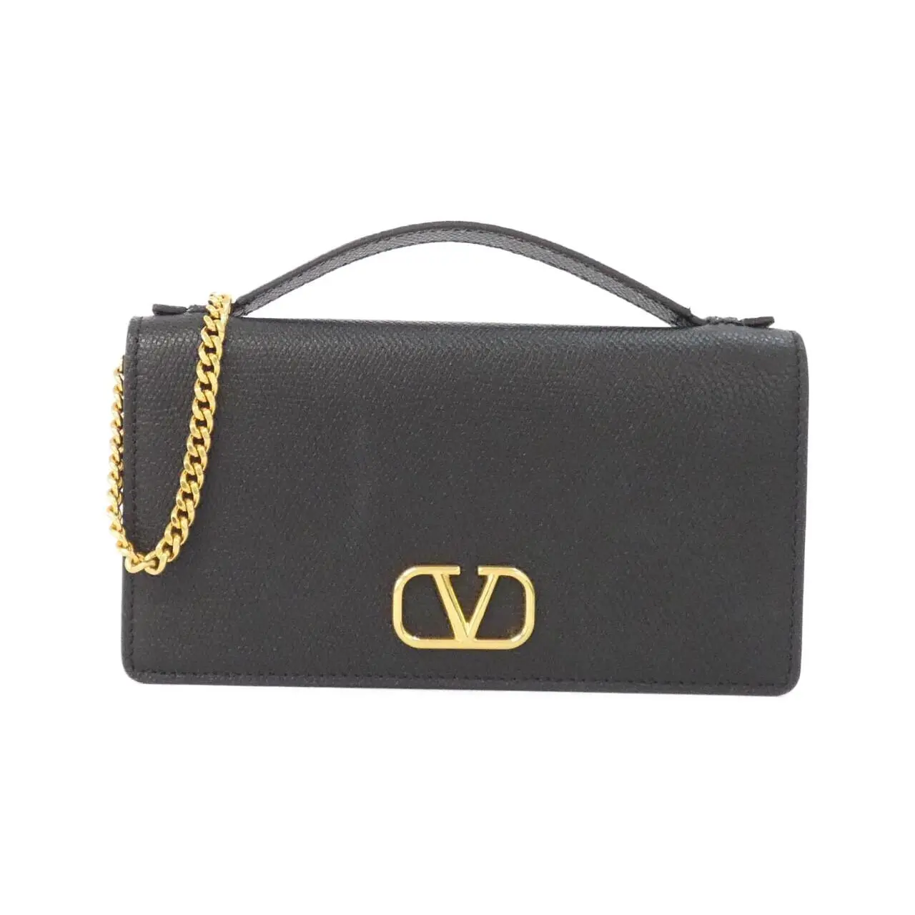 Pre-owned Valentino Calfskin Small Leather Goods Garavani Calf Chain Wallet