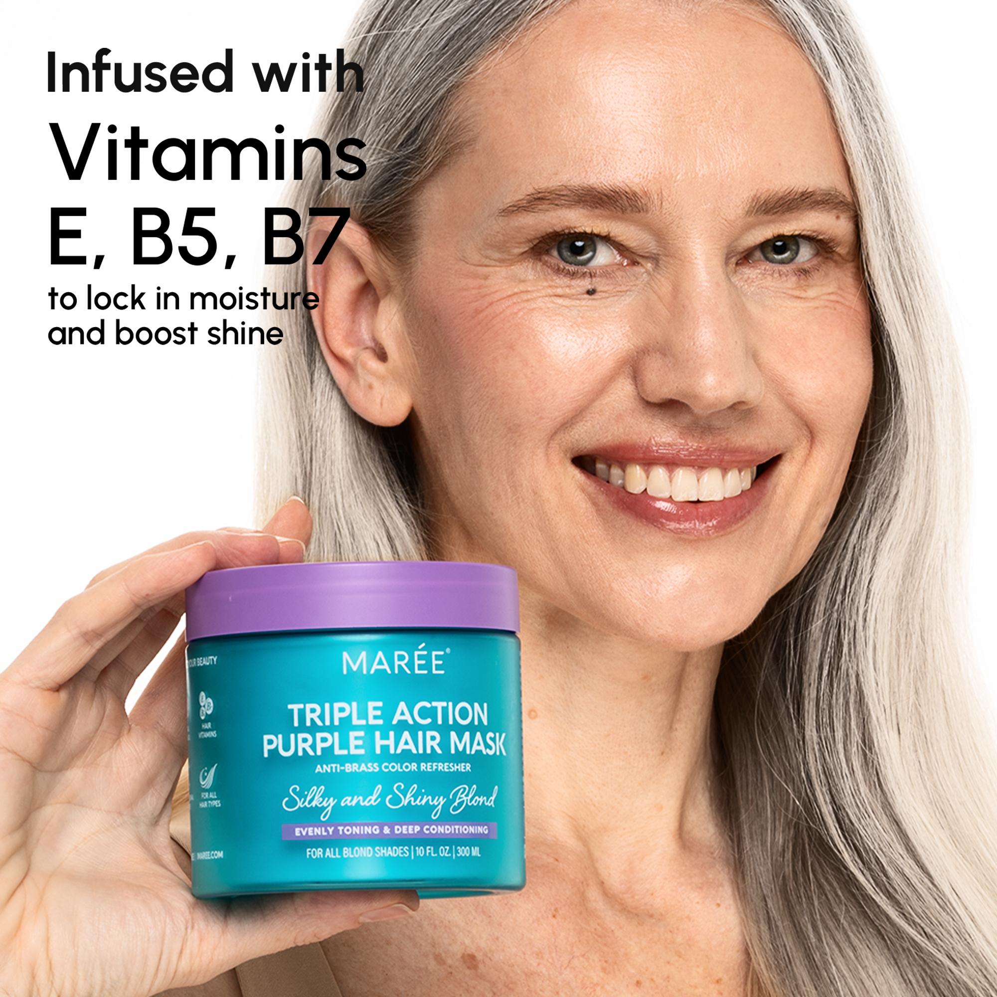 Hair Mask MARÉE – Keratin Repair, Purple Blonde Toner, 10-in-1 Hydration & Argan Oil – Smooth Frizz, Repair Damage, Tone Blonde, Deeply Hydrate – 10 oz