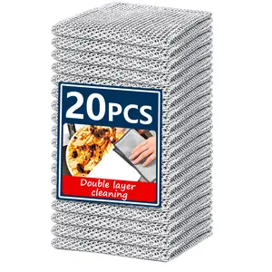 10/20-Pack Premium Stainless Steel Dish Scrubbers, Reusable Rust-Proof & Dishwasher Safe, for Pots, Pans, Sinks-Heavy Duty Non-Scratch Cleaning Pads for Pots, Pans & Sinks, Reusable Rust-Proof (Silver)