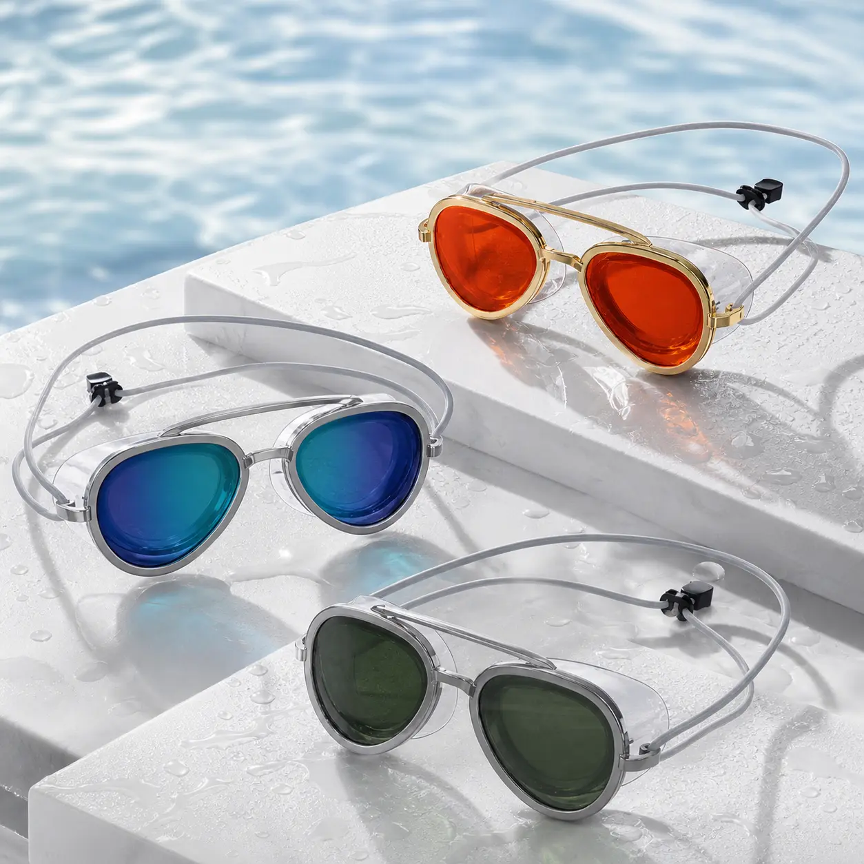 2-in-1 Sports Eyewear for Adults, Unisex Wraparound Swim Goggles & Sunglasses with Anti-Fog and UV Protect Blue Lenses, Eye Protection Sports Eyewear, Fog Free, Sports Sunglasses