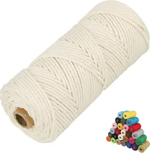 Macrame Cotton Cord, 2/3/4/5/6mm Natural Cotton Cord Perfect Macrame Supplies for Macrame Plant Hangers DIY Crafts (Natural White, 3mm*109Yards)