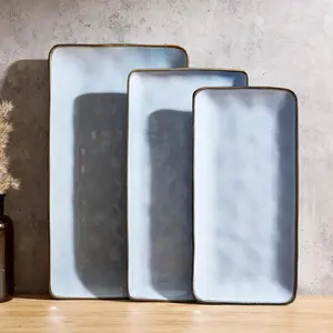 ONE of ONE Serving Platter, Rectangular 15.67/14.1/12.6 inch Serving Dishes for Entertaining, Microwave Dishwasher Safe, Stonware Serving Trays for Party, Turkey, Cheese, Ocean Series, Cappuccino White