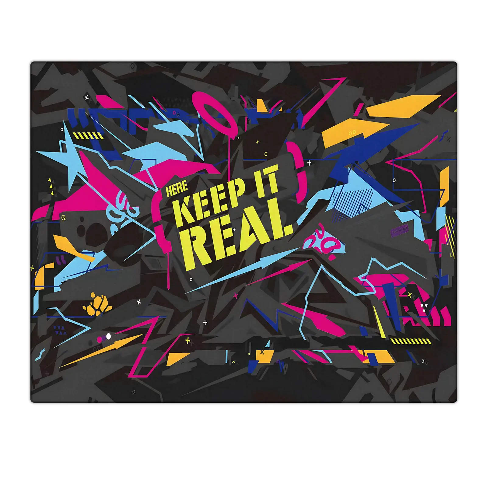 GOGOFREE Premium Tempered Glass Hard Mousepad - Vibrant Print Geometric Graffiti "KEEP IT REAL" Design, Ultra-Smooth Surface, Anti-Slip Base, Durable, Easy to Clean, Eco-Friendly, Safe for Gamers, Office Professionals