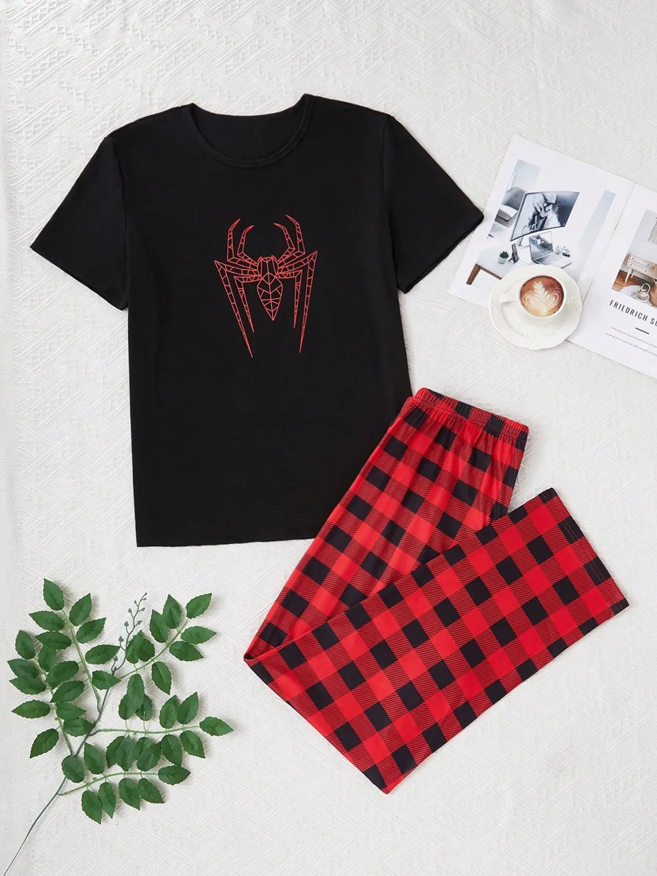 Men's Two-Piece Home Set, Spring & Fall Winter Sleepwear, Pajama Set, Pajamas For Adults, Nightwear Set, Round Neck Casual Comfortable Long Sleeve Pants, Plaid Print, Loungewear