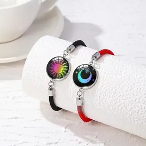 Long Distance Touch Bracelets with Sun&Moon Functional Love Connect Gift For Boyfriend or Girlfriend or your Family Adjustable Bangle Jewelry Mixed Texture Cuff