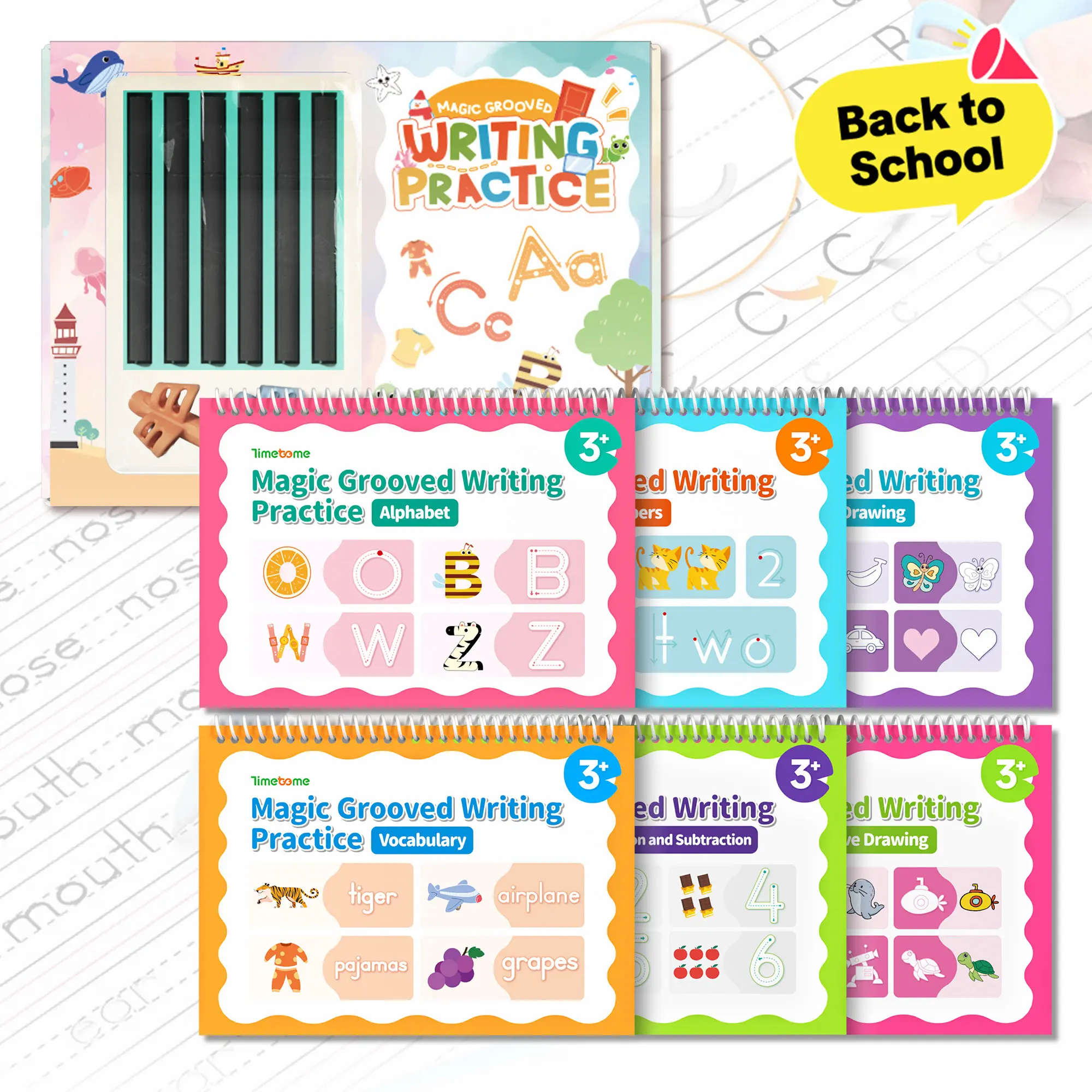 Back To School TIMETOME Reusable Grooved 6-Bookset, Early Elementary Students’ Math-Word Practice-Drawing Spiral Notebooks, Back to School Haul Office Stationery, Thoughtful Gift Ideas for Kids Children School Supplies, Perfect Gift