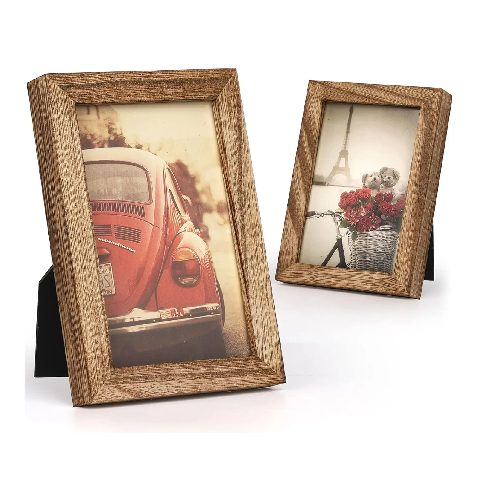 Emfogo 4x6 Solid Wood Picture Frames Set of 2 with Real Glass, Rustic Vintage Walnut Photo Frames for Wall or Tabletop Display, Horizontal & Vertical Decor