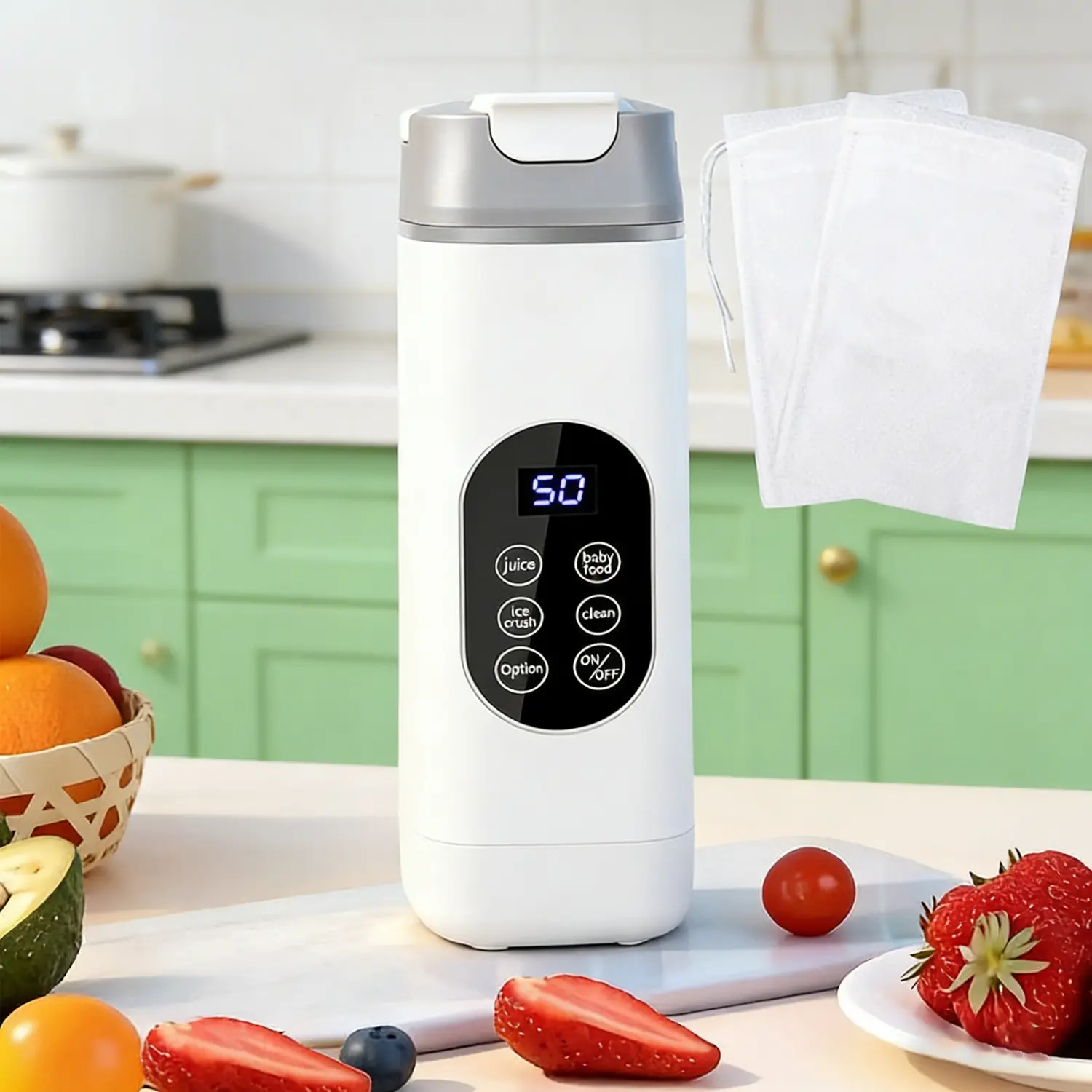 UOYGAO Cordless Portable Juicer Blender for Smoothies - 14oz (420ml), 50W, 12-Blade Wireless USB Rechargeable Appliance with Auto-Stop Design, Compact White for Home & Travel