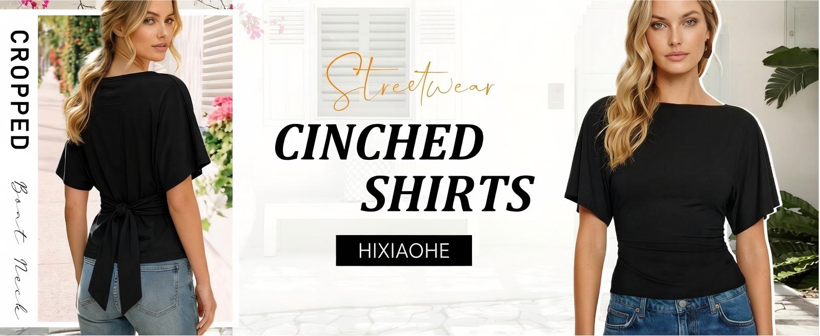 Hixiaohe Women's Fitted Shirt Short-Sleeve Boat Neck Knit Top Urban Fashion Wear Basic Training Shirt