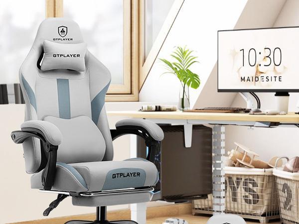 GTPLAYER Ergonomic Video Gamer Chair - Height-Adjustable Rolling Computer PC Chair, 360-Degree Smooth Swivel, Recline Function, Premium Spring Cushion Softens Impact, Memory Foam, Breathable Support, Gamer Stuff Built for Gaming Work Study