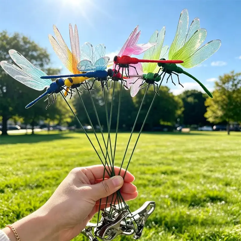 12-Pack Realistic 3D Dragonfly Figurines, Natural Insect Deterrent Ornament for Outdoor Garden & Patio Decor, Keeps Bees, Mosquitoes & Flies Away, Multiple Packs, Insect Guard, Non-Chemical Insect Guard