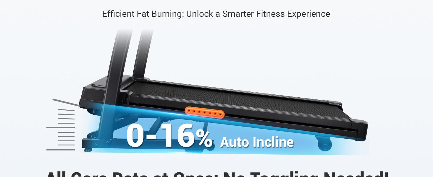 Incline Treadmill, Treadmills for Running and Walking, 300 lbs Weight Capacity Folding Treadmill with 0-16% Auto Incline, Wide Belt, 3.5 HP, App, Heart Rate