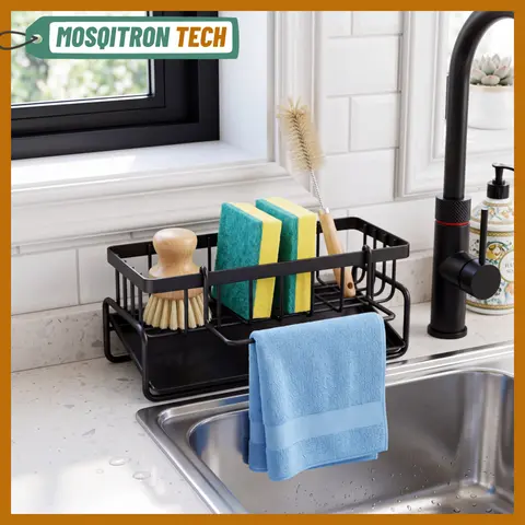 Kitchen Sink Corner Sponge Drain Rack Sink Caddy ultitunctional Durable Cleaning Tool Organizer Storage RackDish Soap Dishdoth Brushes Holder for Kitchen & Bathroom