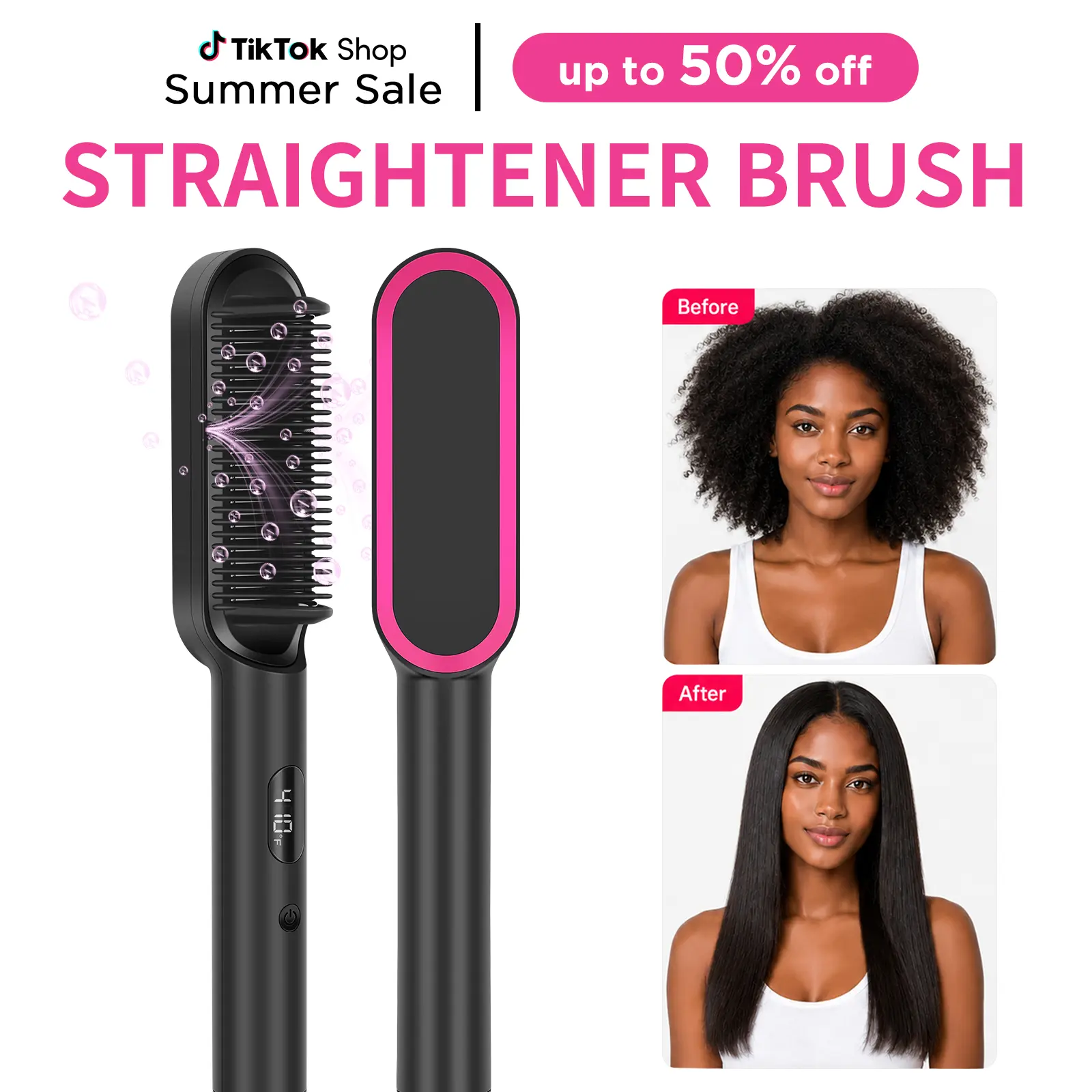 2-in-1 Hair Straightener Brush,Frizz Buster Ionic Hair Straightening Brush,Hair Straightener Comb,3D Anti-Scald,4 Temps, 5Min Fast Straightening,410°F, 20S Fast Heating,Auto Shut-Off,Dual Voltage,SummerVibes Hair Tools,summerhairstyles,dorm essentials