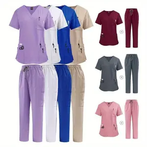 Nurses Hospital Uniforms Two Piece Stretch Straight Pants Scrubs Suits Nursing Articles Women Scrubs Spa Uniforms Sets（gift）