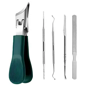 【Freeship】5-Set Beveled Edge Eagle Beak Nail Clippers, Household Multifunctional Large-Opening Anti-Splash Fingernail Cutter for Adults, High-Grade Thick Hard Manicure Kit for Nail Care, Green