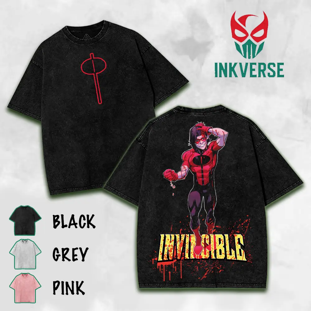 Oliver Grayson (Kid Omni-Man) Invincible Washed Tee, Cotton, Unisex Streetwear, Retro Anime Graphic Shirt, Perfect Gift for Fans Fabric Menswear graphic tee lover