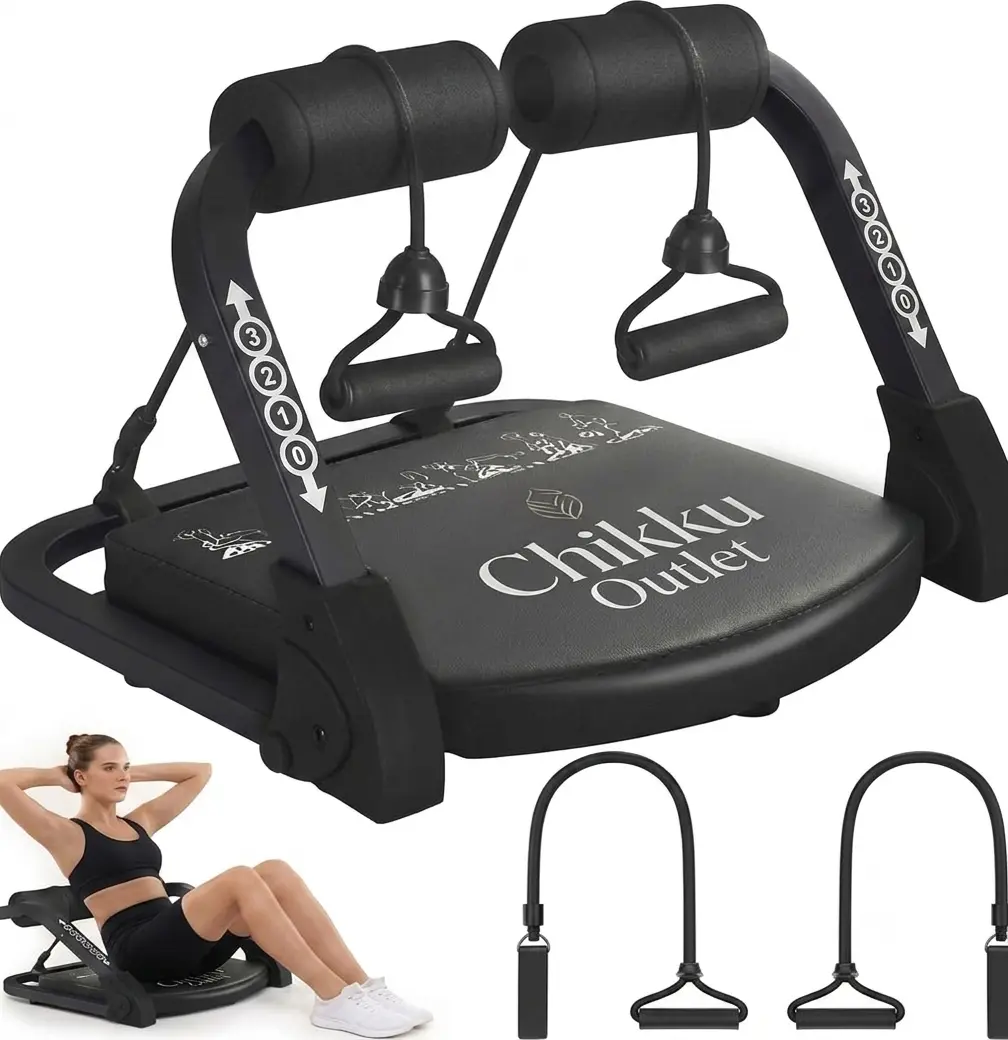Modern Sit Up Machine with 2 Resistance Bands - 3 Level Adjustable Resistance , Foldable Ab Crunch Machine for Home Gym Stomach Workouts , Sit Up Exercise Equipment 350 LBS Capacity for Beginners & Pros , Automatic Rebound Ab Crunch Machine