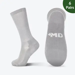 [Pack of 6] Premium Bamboo Crew Socks - Odor Resistant & Cushioned Sole - Breathable Moisture Wicking Work Socks for Sweaty Feet