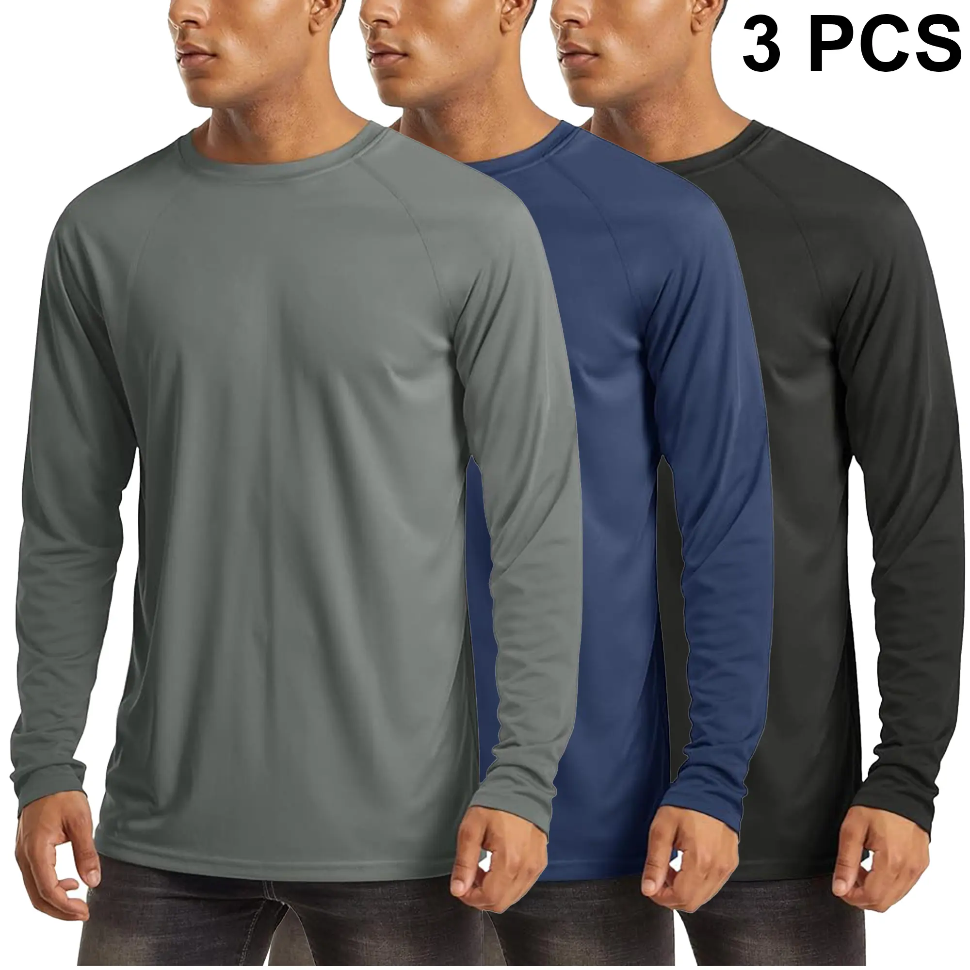 MAGCOMSEN Men's Long Sleeve UPF 50+ UV Protection Polyester Fishing Shirt, Lightweight Quick Dry Crew Neck Rash Guard for Exercise, Gym Training, Long Sleeve Tops