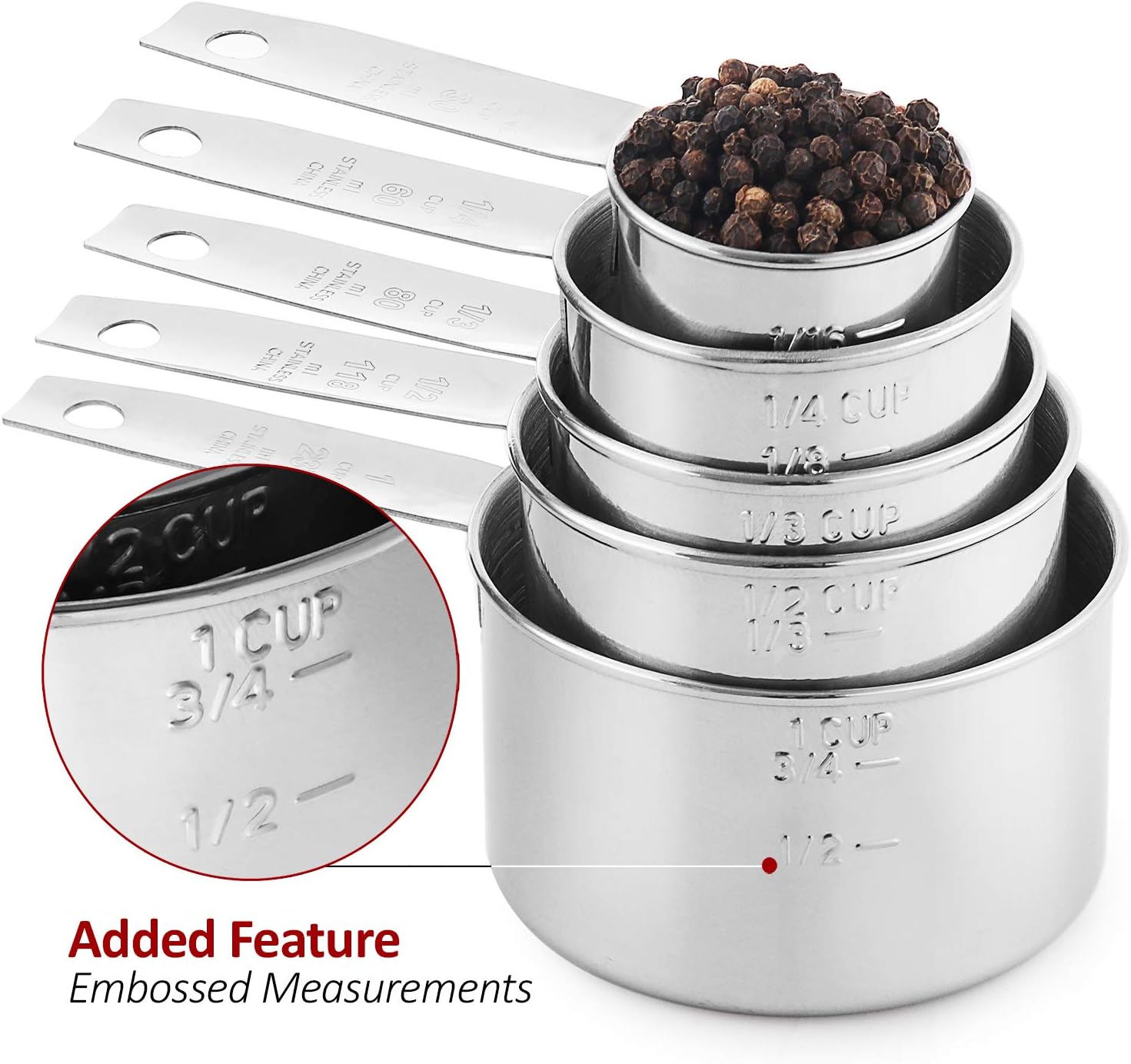 Stainless Steel Measuring Cups, 5 Piece Stackable Measuring Set (1)