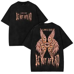 Men's Be Not Afraid Washed Distressed Tee - Luke 8:50 Angel Eye Christian Faithcore Gothic Menswear, Sport & Casual Shirt, Festive Father's Day Gift