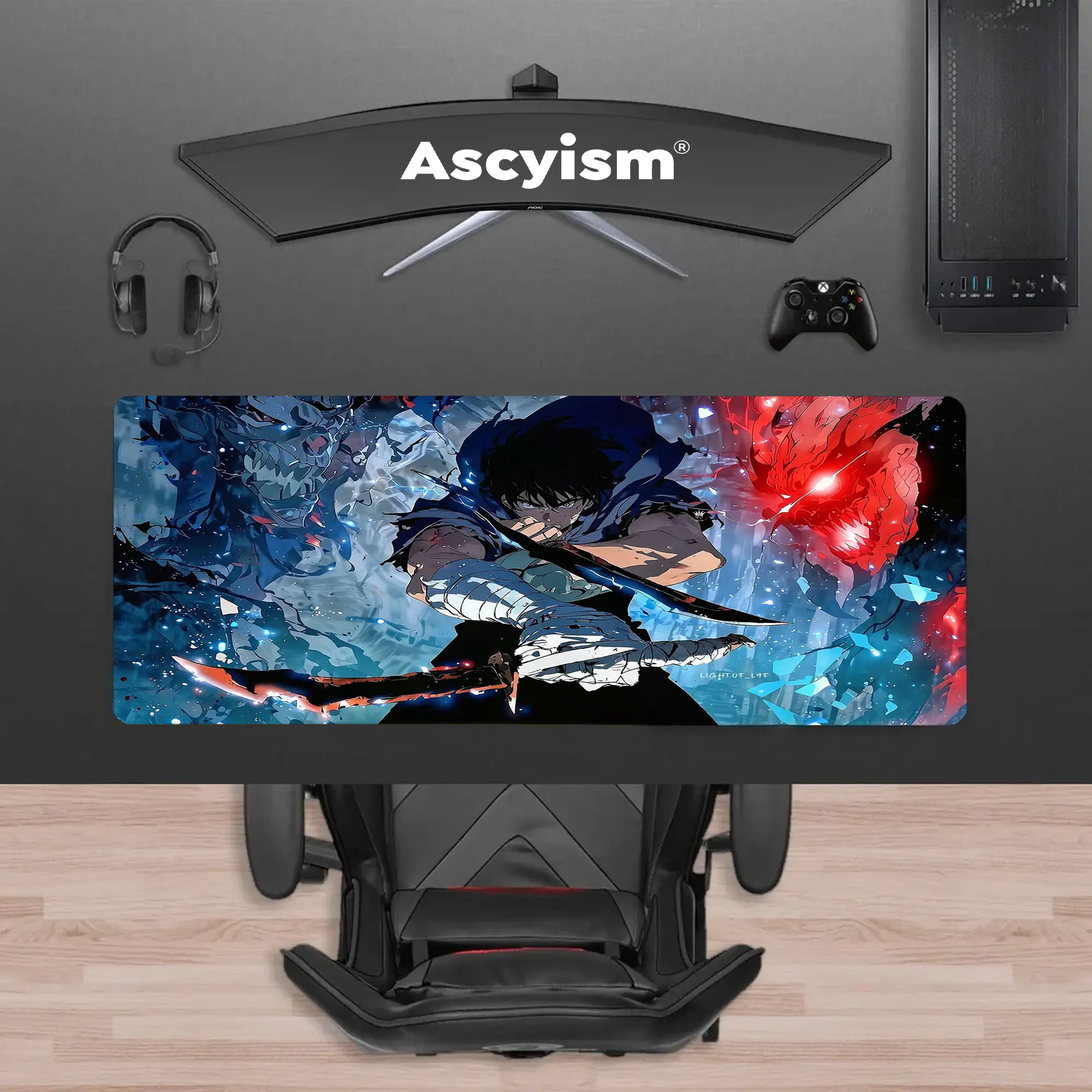 Sung Jin-Woo Solo Leveling Anime Gaming Mouse Pad, Shadow Monarch Dual Dagger Manga Extended Desk Mat, Large Keyboard Pad, Waterproof Non-Slip Rubber Base Mousepad for PC Gamer Setup, Gaming Room Accessories, Office Gift and Desktop Decor, 40x20 Inch