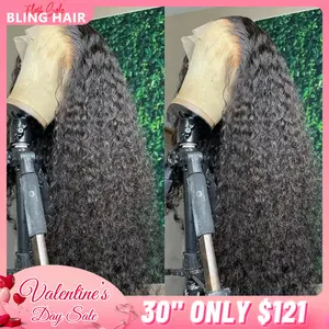 Bling Hair Clearance Sale 13x4 13x6 HD Transparent Lace Wig Deep Wave Brazilian Human Hair Lace Frontal Wig for Women Curly Pre Plucked 30 32 Inches 180% Natural Hairline Valentine’s Day