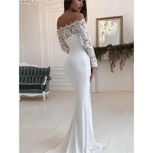 Elegant Off-the-Shoulder Lace Long Sleeve Mermaid Fishtail Wedding Dress - Floor-Length Bridal Gown with Keyhole Neckline,