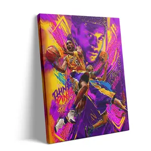 Kobe Bryant Canvas Wall Art Decor - Vibrant Basketball Action Poster with Iconic Lakers Colors, Graffiti Style Mamba Mentality Artwork for Home