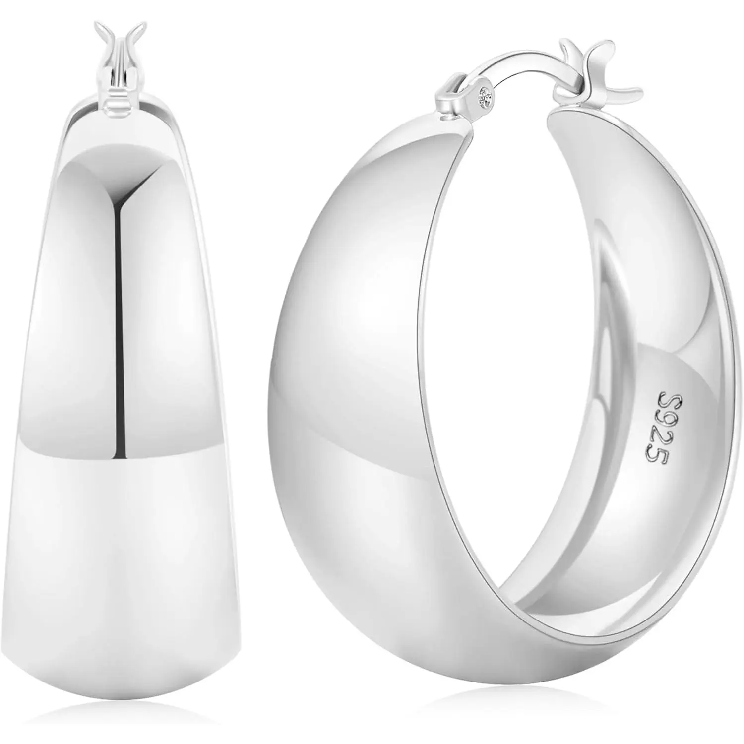 12mm Wide Thick Hoop Earrings 925 Sterling Silver Hoop Earrings for Women Hypoallergenic 14K Real Gold Plated Hoops Large Earring Lightweight Chunky Hoops Earring for Women 25/30/40/50MM, Classic Design, Secure Closure