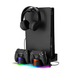 Hosanwell PS5 Wall Mount Kit with Charging Station,Compatible with PlayStation 5 and PS5 Slim and Pro,2 Hours Fast Charging,Dual Use Charging Station with Multi-Mode RGB Light,Black Console Digital Games PS4 s，ps5 cooling stand,dualsense edge ps5