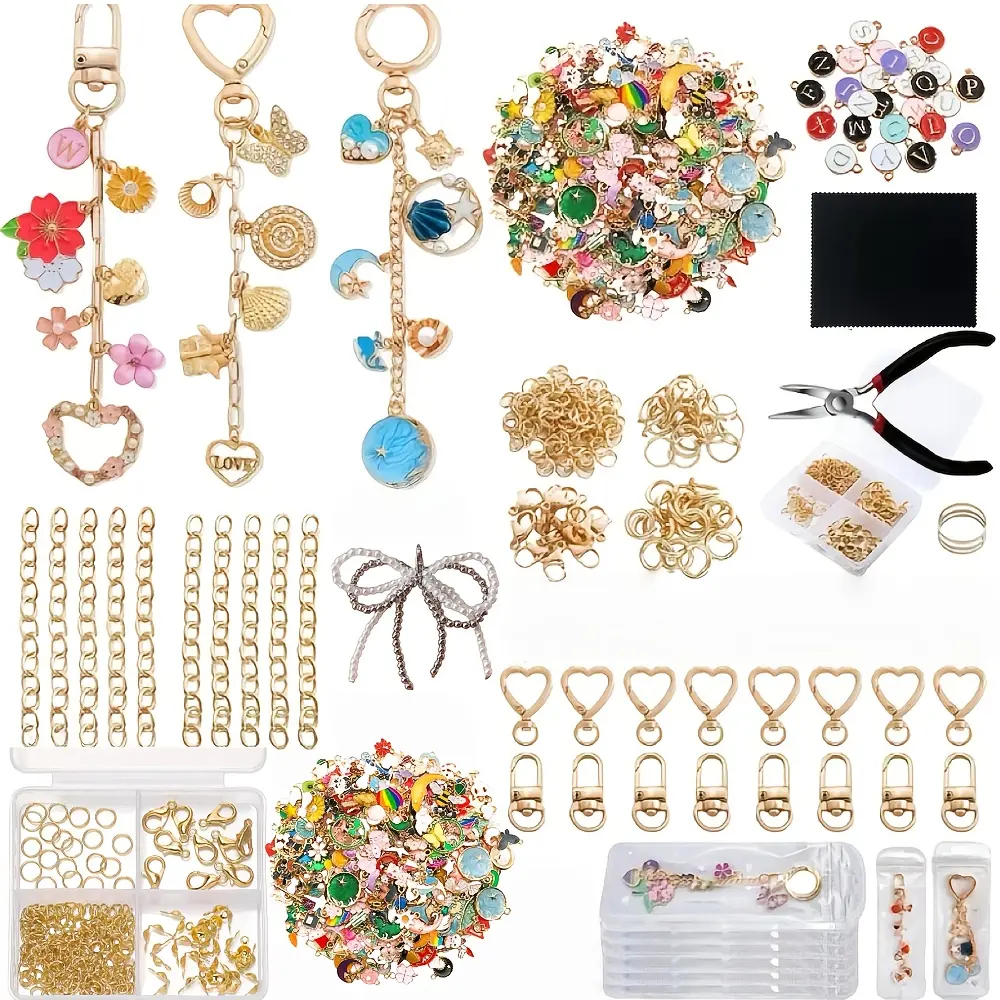 300 Pcs Comprehensive DIY Keychain Making Kit - Handmade Crafts Supplies with Clips, Extender Chain, Charms, Jewelry Pliers, Crafting Tool for Bag Charm DIY Projects, Diy Kits, 300 Pcs Pack
