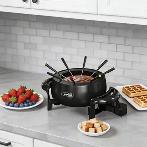 Sunvivi Electric Fondue Pot Set for Melting Chocolate Cheese, 3 Quart Fondue Set with Adjustable Temperature Control and 8 Color-Coded Forks, 1000W Non-Stick Fondue Maker for Dessert, Oil and Broth