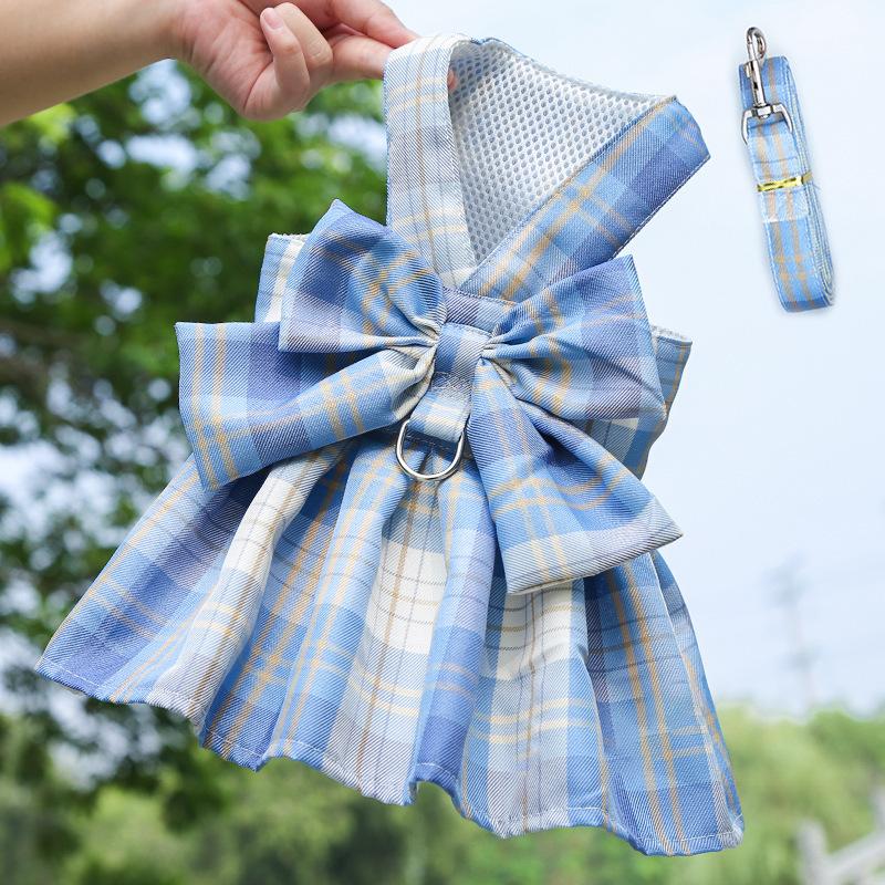 Pet Clothes Dog Cat Rabbit Plaid Dress Vest Cute Comfortable Breathable With Traction Rope AL-656281331457