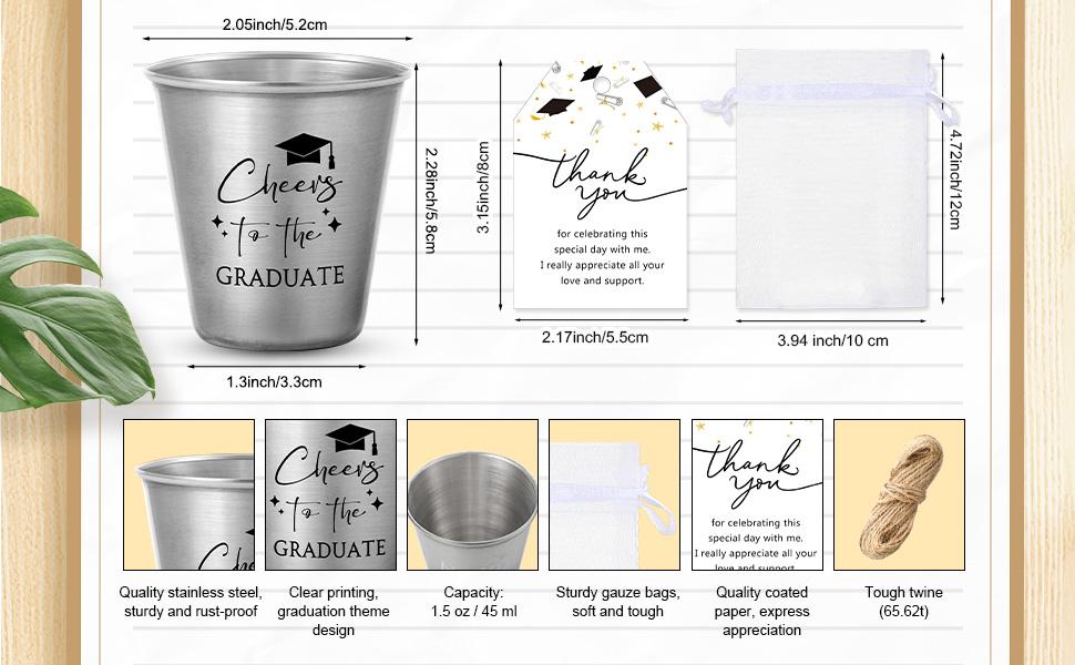Graduation Party Favors 30/50 Sets Stainless Steel/Acrylic Shot Glasses Cheers to the Graduate with Thank You Cards Gift Bags 2026 Grad Party Cups for Graduates Guests Teacher Classmates Friends Family Grad Party Decor Graduation Celebration Supplies,summ
