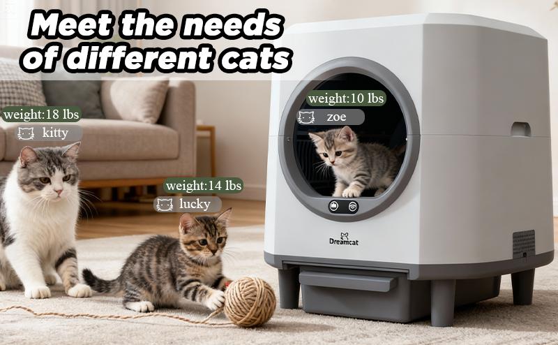DreamCat Smart Self-Cleaning Enclosed Cat Litter Box with APP Control, Odor-Free, Moisture-Proof, Large Capacity, Automatic Cleaning, Ultra-Quiet Operation, Easy to Install & Wash, Includes Trash Bag, Deodorant Box, Floating Hair Brush high privacy