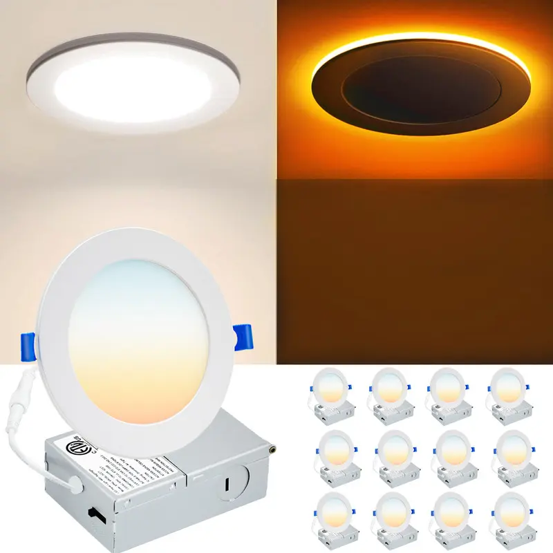 12Pack 6Inch Dimmable Nightlight led lights bedroom LED Recessed Lighting with Junction Box, 2700K-5000K Selectable downlights living room wall lights