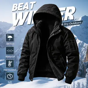Men’s Black Hooded Padded Jacket — Wear-Resistant, Wrinkle-Resistant Fabric, Distinctive Design, 3D Cutting, Windproof Warmth, Functional Thermal Style, Suitable for Going Out, Commuting, and Light Socializing, Versatile Layering Piece, Thickened Fleece f