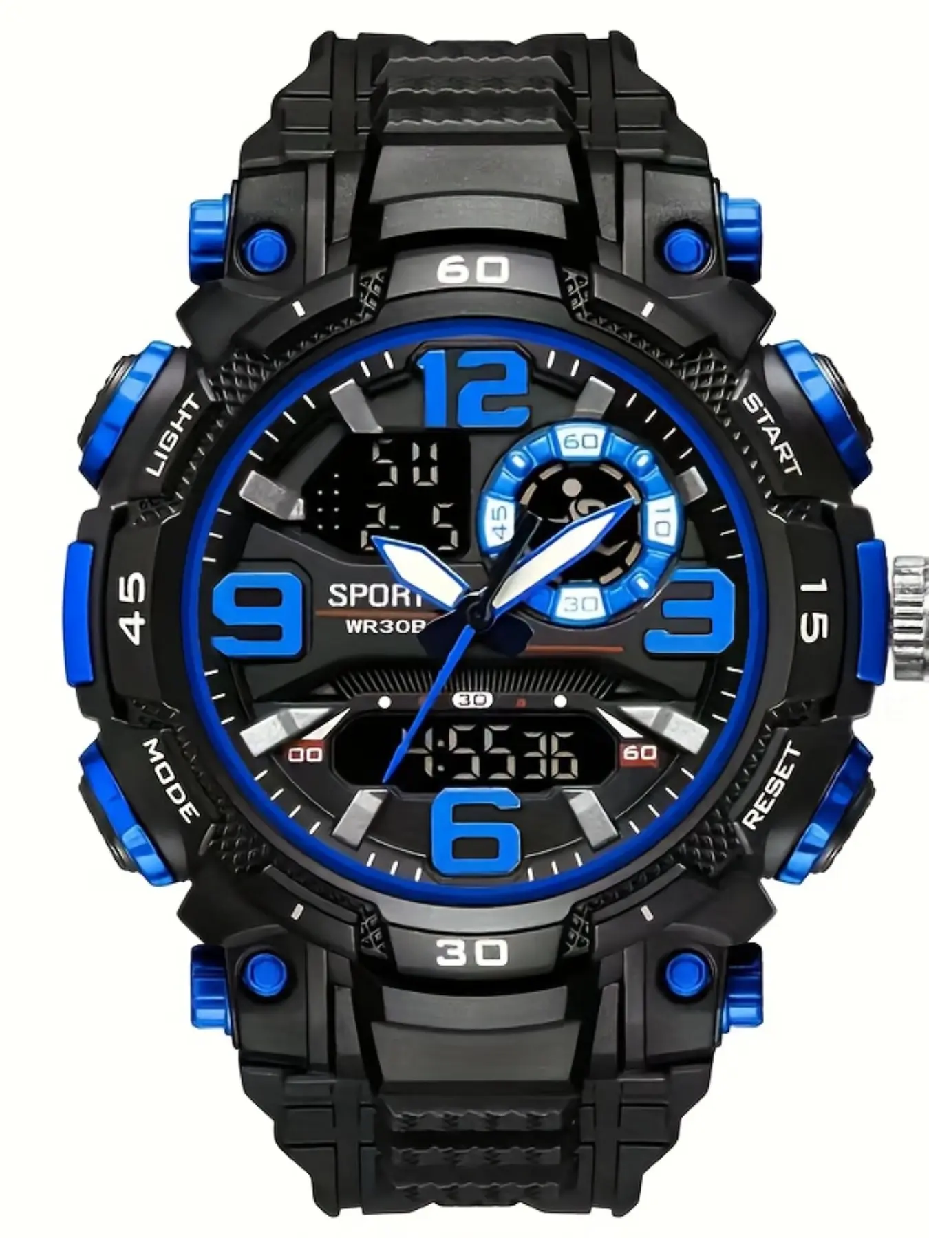 Men's Waterproof Electronic Watch, Multi-Function LED Date Alarm Timer, Dual Display, Casual Preppy Style, Round Face, Resin Case, 40mm Diameter, Waterproof Sport Watches, Waterproof Multifunctional Watch