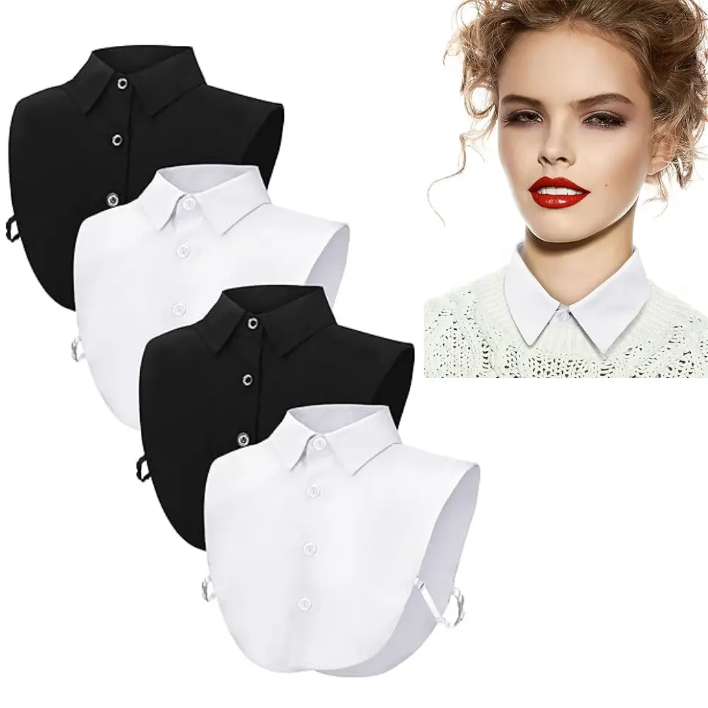 4-Pack Detachable Dickey Collars for Women, Breathable Fabric Half Shirts, Classic Solid Color False Collar with Adjustable Bands for Sweaters, Abs, 4 Pieces, Plain, Color Fast, Women's Fashion, Casual Wear, Solid Colors