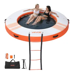 VEVOR Inflatable Floating Dock, 8 FT Inflatable Dock Platform, Non-Slip Water Air Mat with Portable Carrying Bag and Detachable Ladder, Floating Water Platform Island Raft for Pool Beach Ocean, Orange