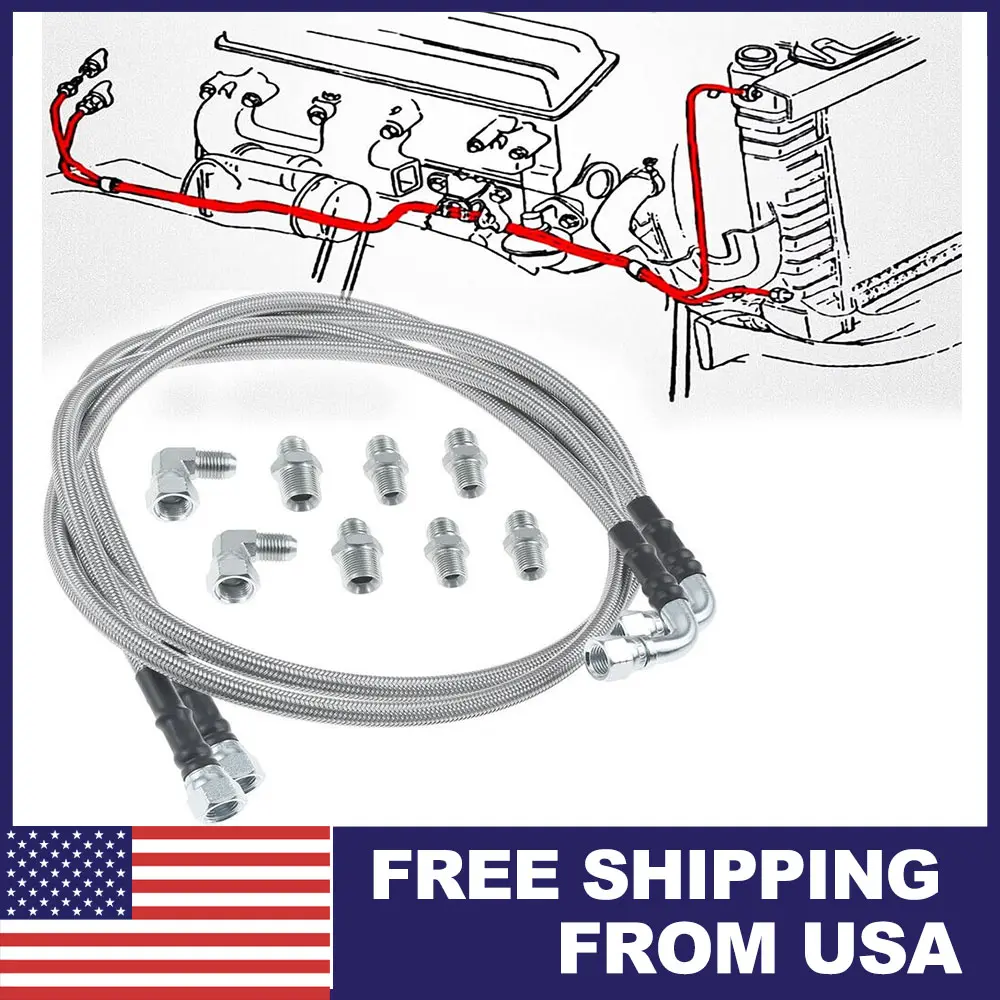 SS Braided Transmission Cooler Hose Lines Fittings Fit for TH350 700R4 TH400 52" Spareparts