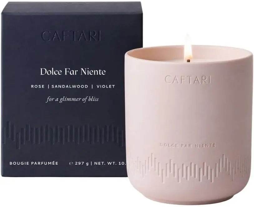 Aesthetic Pink Ceramic Candle, Rose Sandalwood Violet Scent, 60 Hour Burn, Soy Wax — Romantic Gift for Her