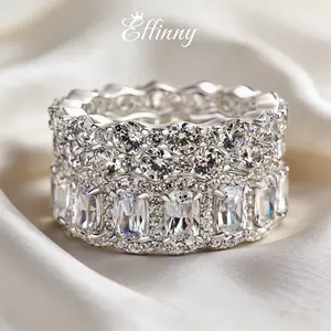 Effinny Cushion Cut 3PC Wedding Ring Set,5A Cubic Zirconia Promise Ring, 925 Sterling Silver Bridal Set Rings,Anniversary Ring for Women, Female