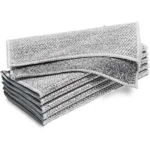 6 Pcs New Upgrade 2-Layer Non Scratch Wire Dishcloth，Super Absorbent Bamboo Charcoal Dish Cloths，Multipurpose Wire Dishwashing Rags for Wet and Dry，Wire Washing Cloth for Dishes, Stove Tops