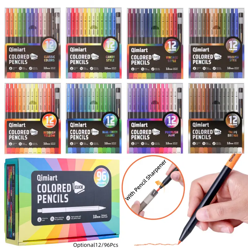 Mechanical Colored Pencils,  Assorted Colors,Mechanical Pencils with Sharpener, Aesthetic Art Drafting Tools Ideal for Both Beginners 3.0mm, 12/96 Colors