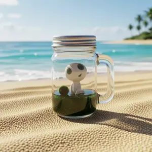 Cute Ghost Theme Marimo Bottle - A Live Aquarium Plant Decor & Self-Sustaining Pet Habitat, Spooky Low-Maintenance Terrarium (Includes LIVELY Moss Ball Pet)