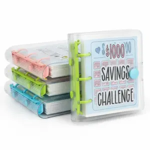 Mothersdaysale1000 Mini Money Saving Binder Money Saving Challenge Reusable Budget Book with Envelopes for Budgeting Cash Planner for Shared Goals & Future Plans, Romantic Valentine' sDay Gift, Save Money Together (Blue-Pink-Purple)